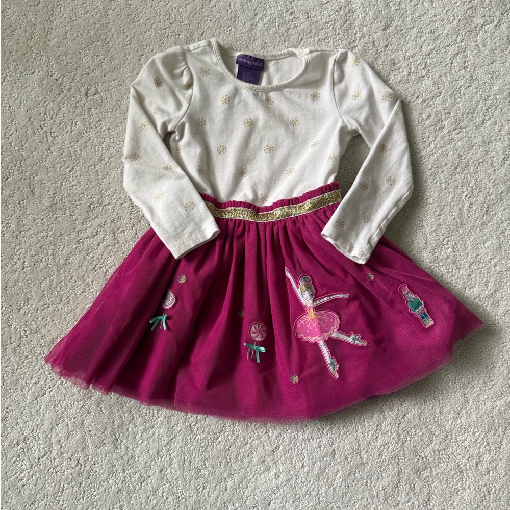 Off White and Purple Dress with a Nutcracker design on a skirt. Size 2T
